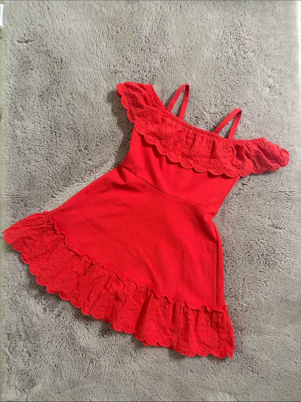 Janie and Jack Red Off-Shoulder Eyelet Ruffle Dress for Girls 5 & 6